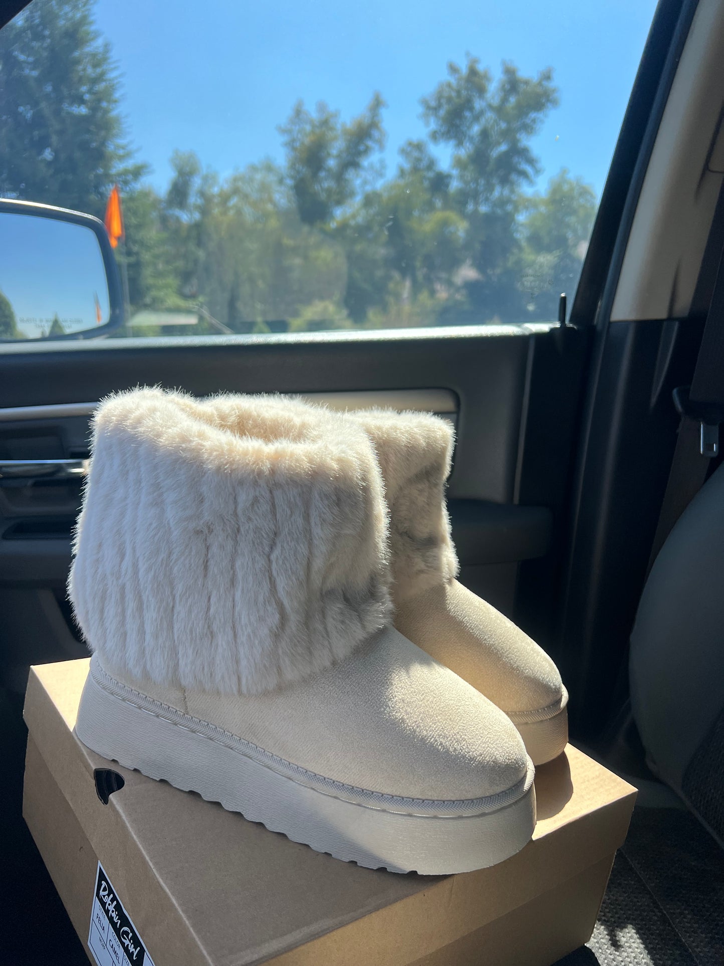 Ivory Platform Fold Over Fur Short Boots