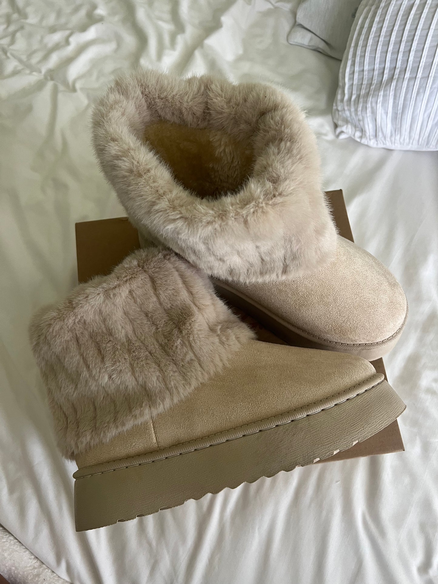 Ivory Platform Fold Over Fur Short Boots
