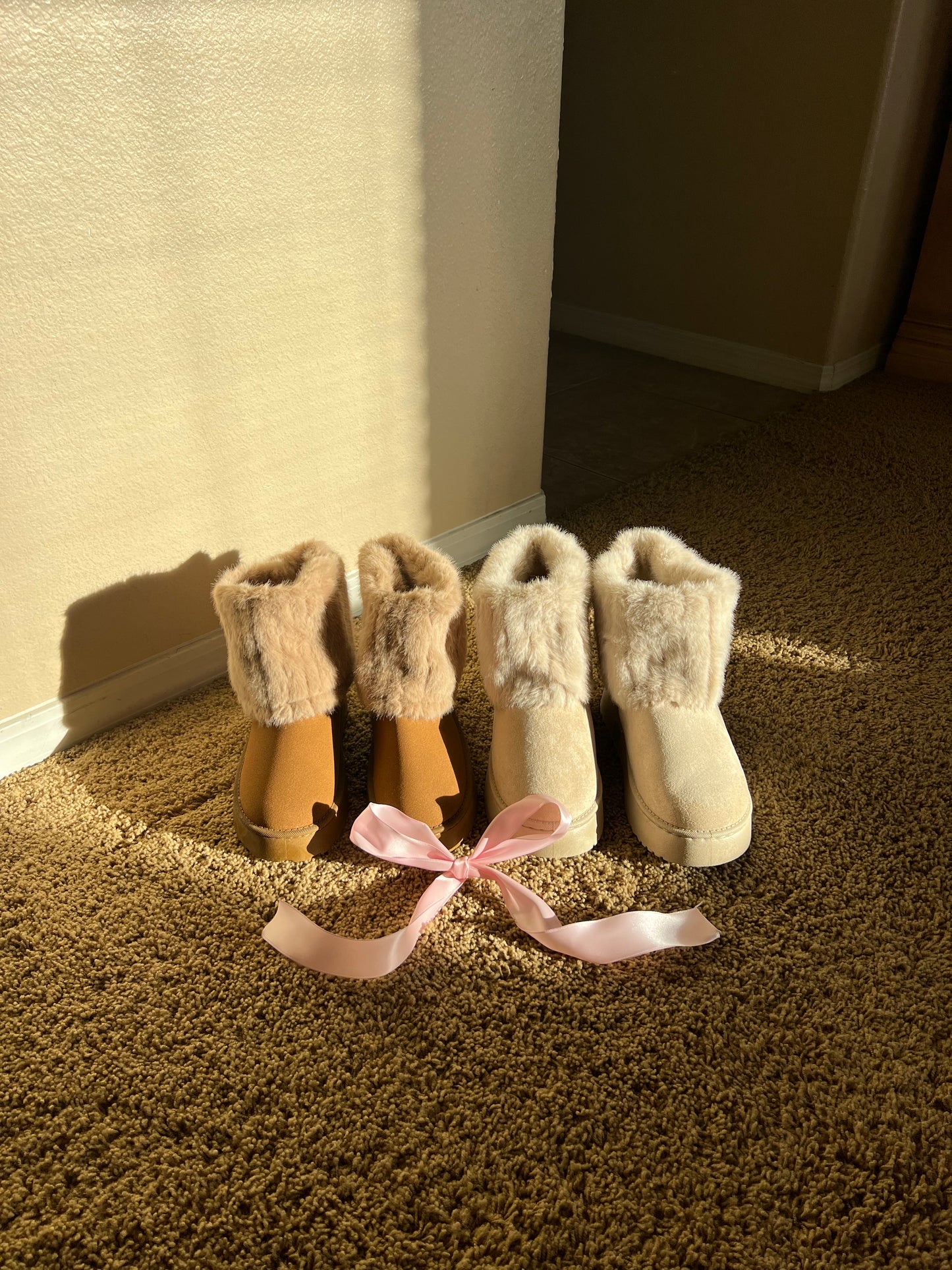 Camel Short Platform Fold Over Boots