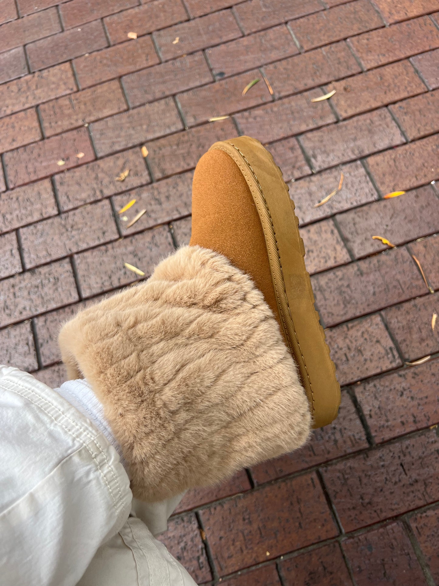 Camel Short Platform Fold Over Boots