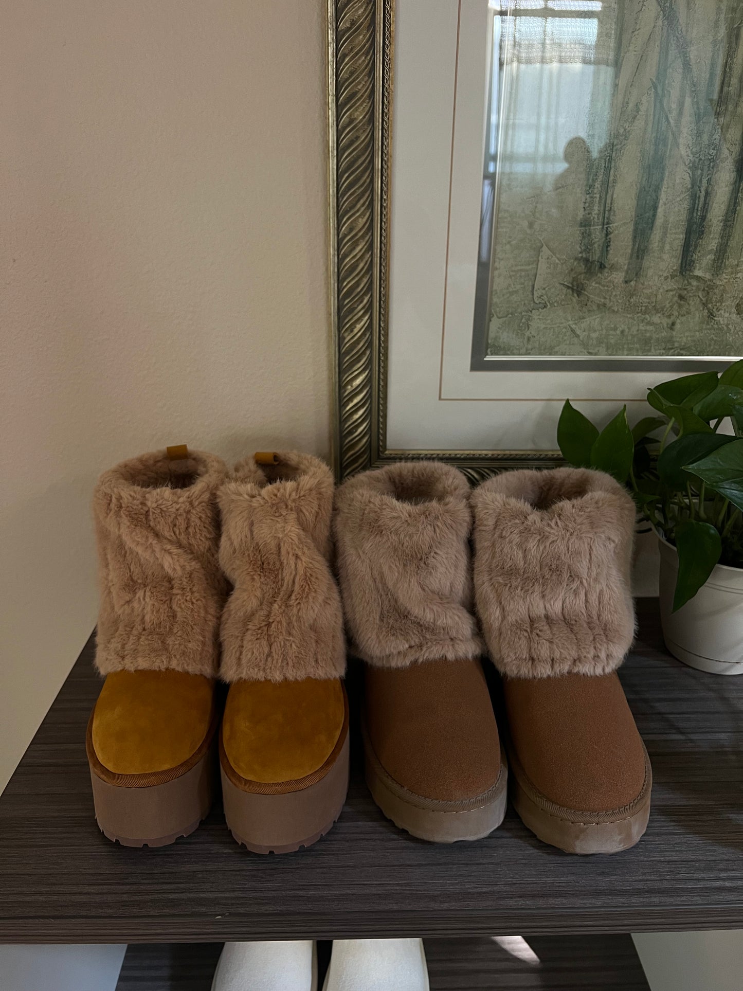 Platform Fold Over Fur Boots Ankle Round Toe - Pre Order