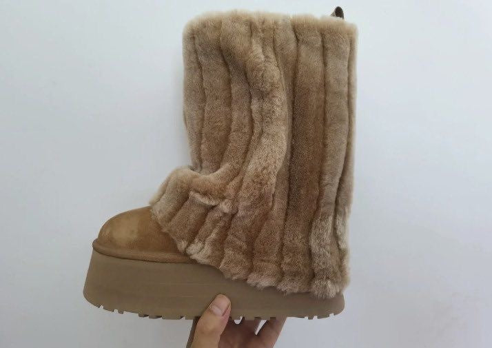 Pre Order Tall Sherpa Mega Platform Fold Over Fur Boots