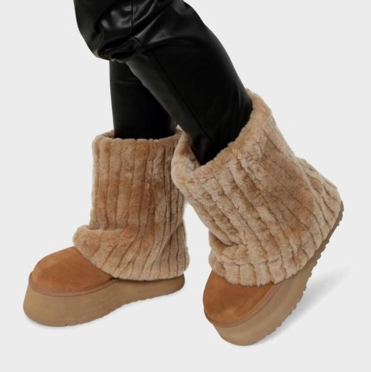 Pre Order Tall Sherpa Mega Platform Fold Over Fur Boots