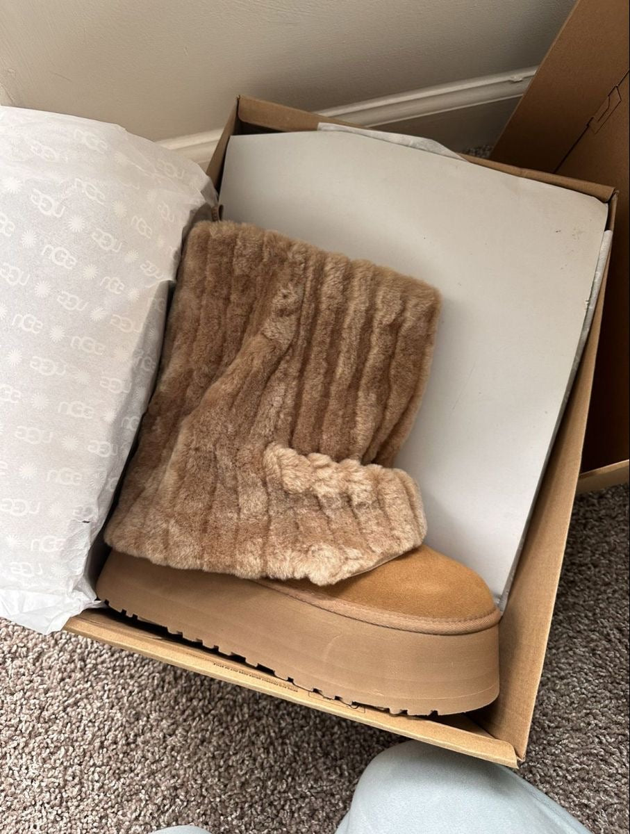 Pre Order Tall Sherpa Mega Platform Fold Over Fur Boots