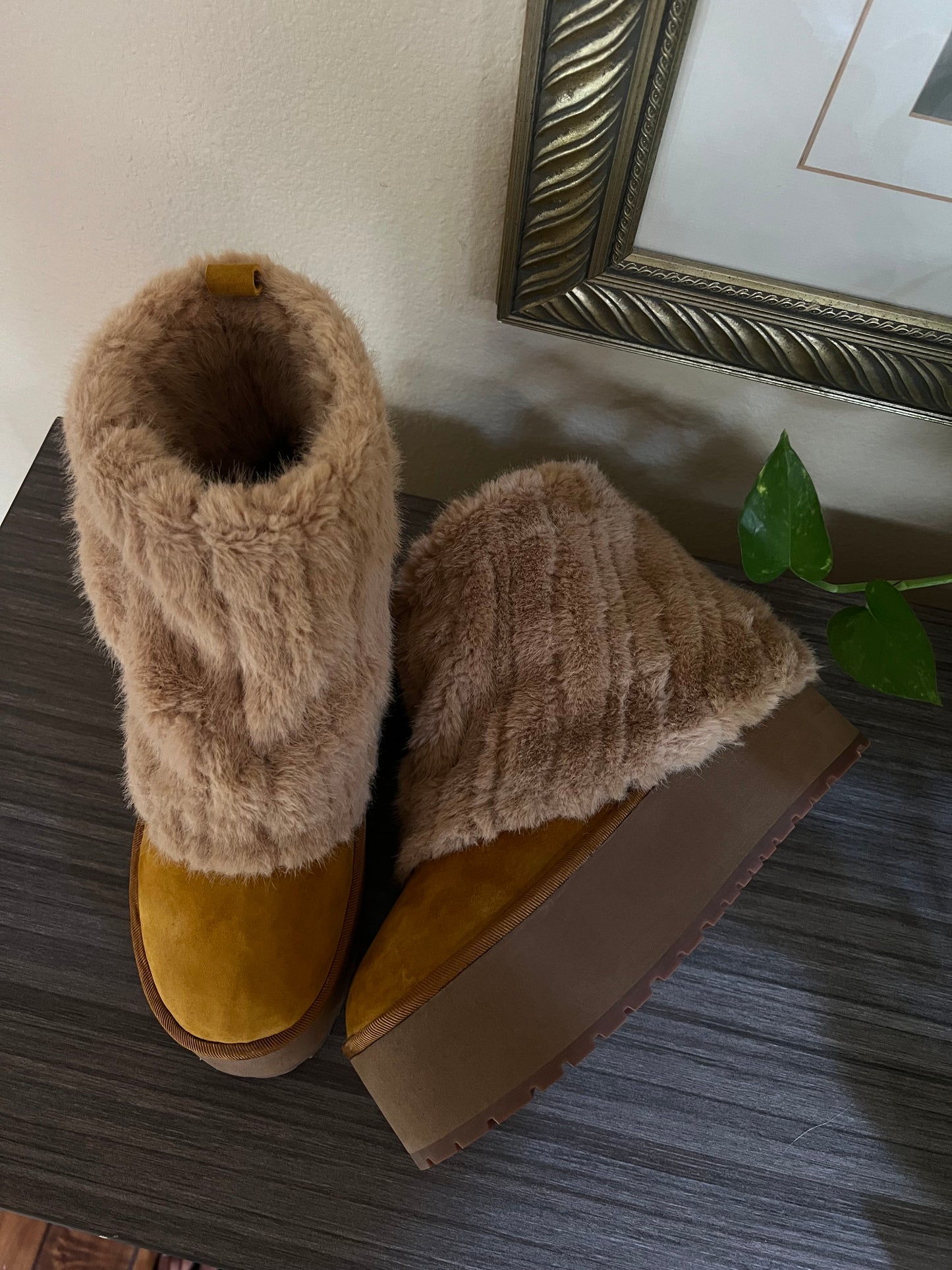 Platform Fold Over Fur Boots Ankle Round Toe - Pre Order