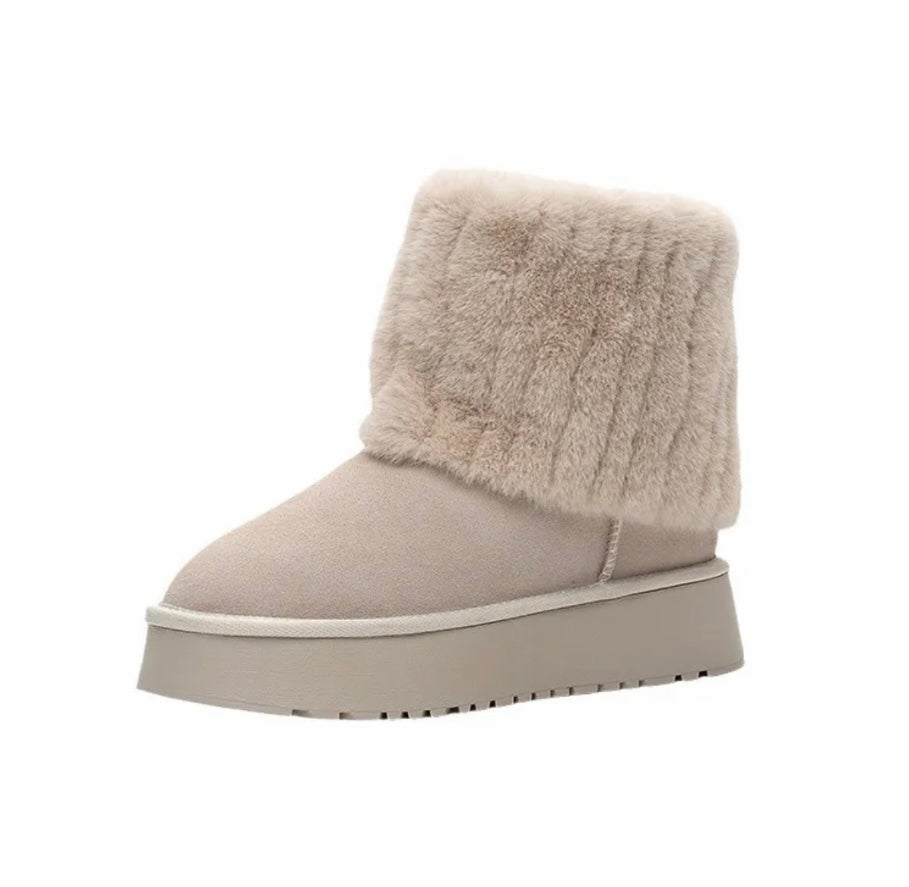 Ivory Platform Fold Over Fur Short Boots